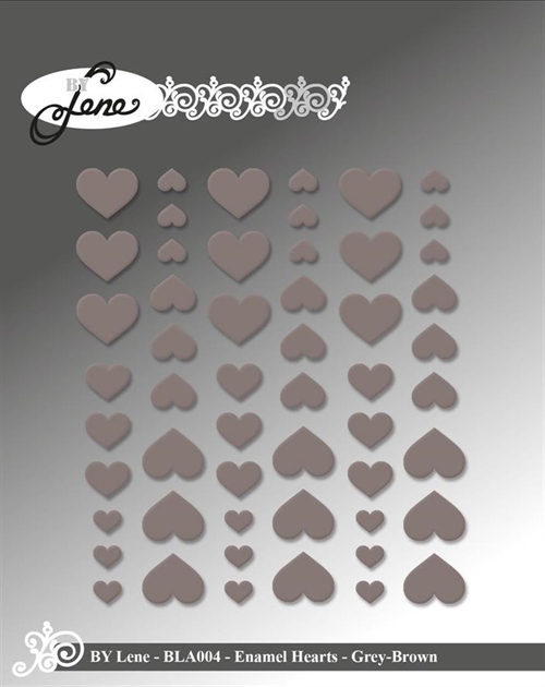 By Lene Enamel hearts Grå-brun 54 stk 11x13, 8x10 & 5x6mm